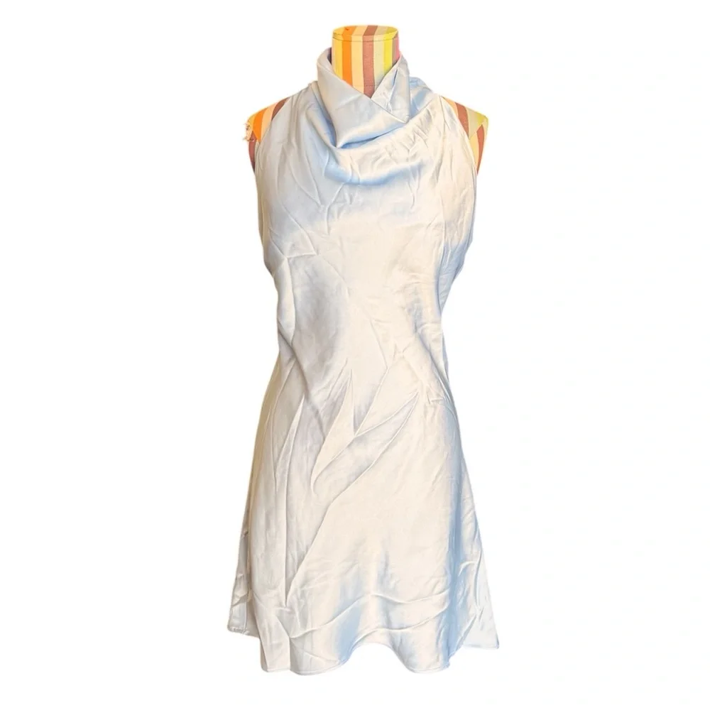 Zara Light Blue Satin Halter Mini Dress A014 - Picture 2 of 7